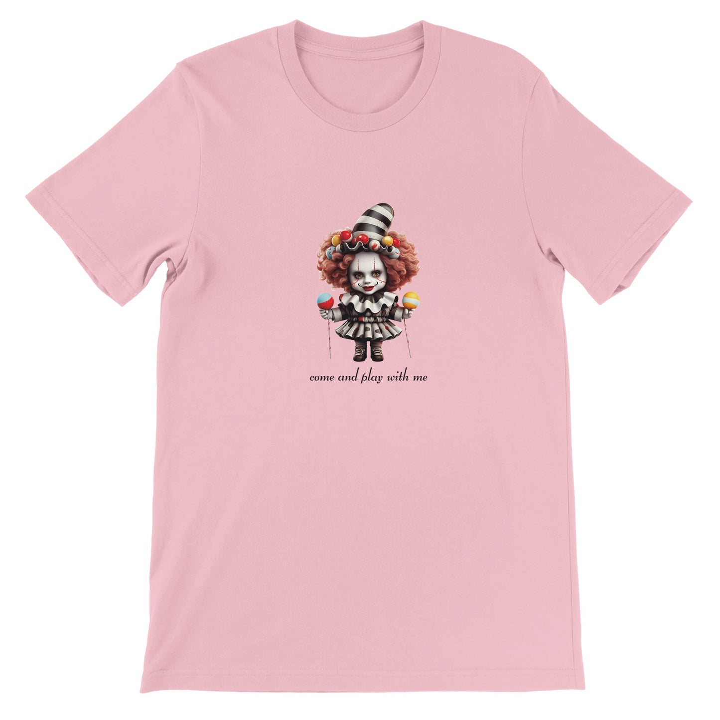 Günstiges Unisex-T-Shirt mit Rundhalsausschnitt/Creepy-Halloween-Puppe