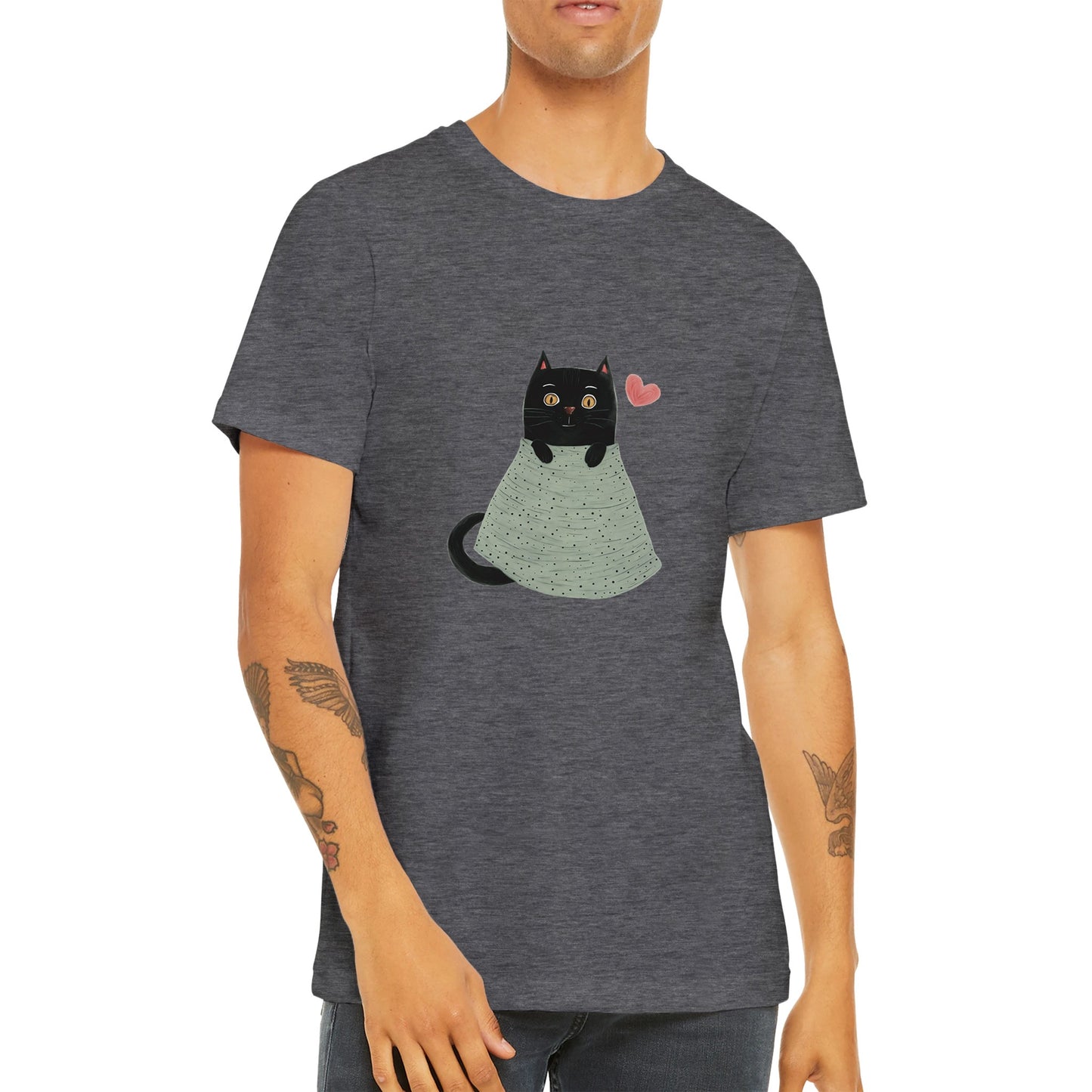 Budget Unisex Crewneck T-shirt/Cute-Black-Cat