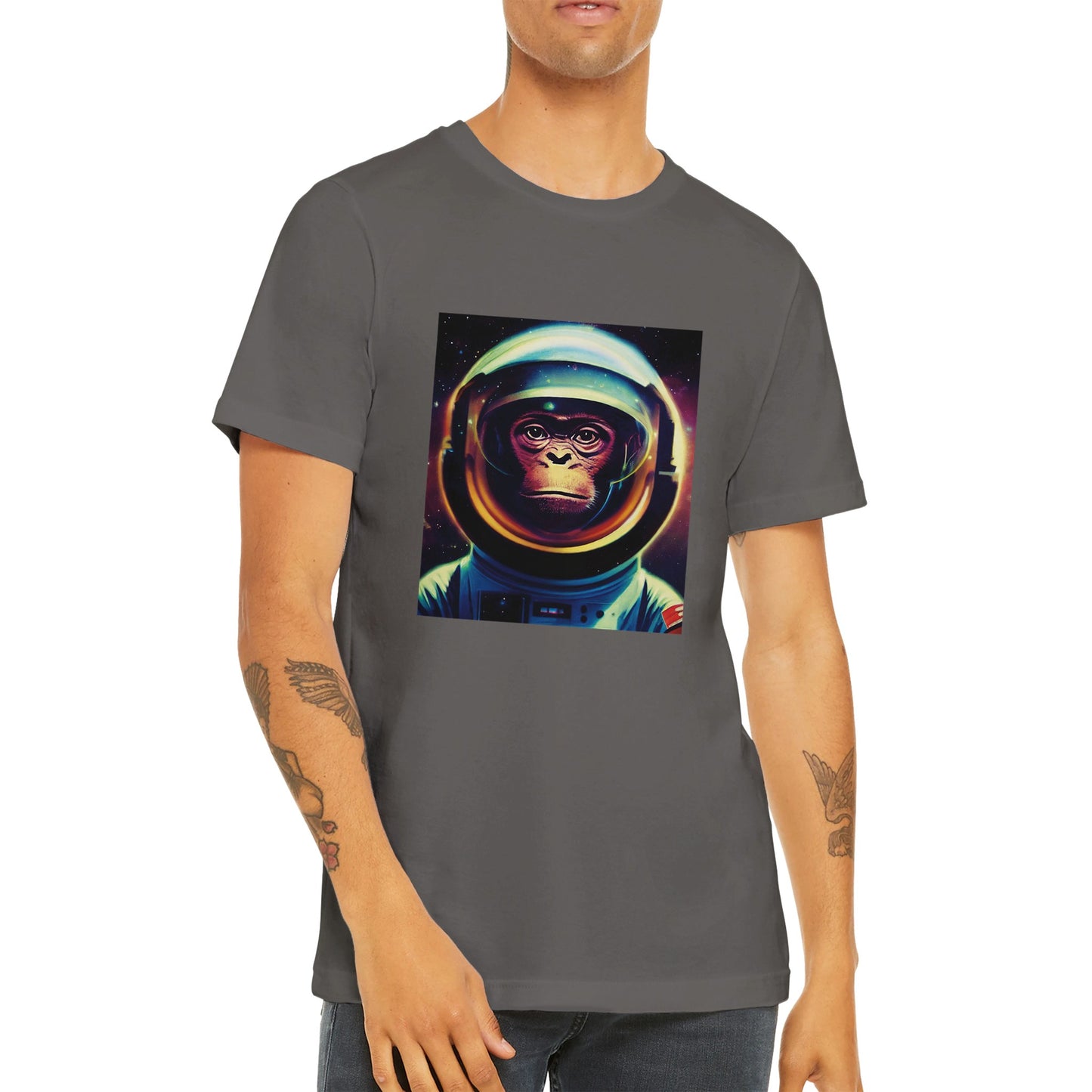 Budget Unisex Crewneck T-shirt/Monkey-Astronaut