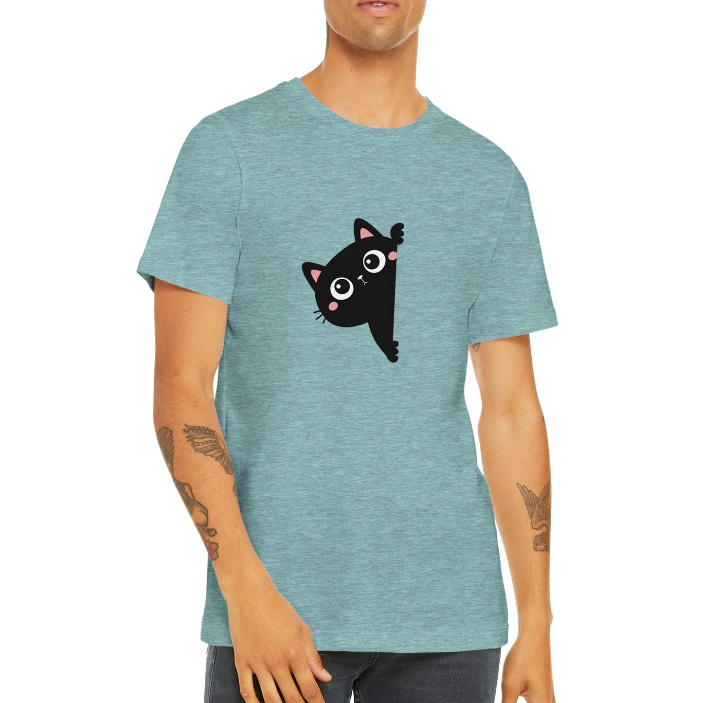 Budget Unisex Crewneck T-shirt/Black-Cat-Hiding