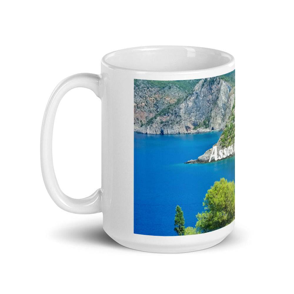 White glossy mug/Assos village Kefalonia Greece - Enet Images