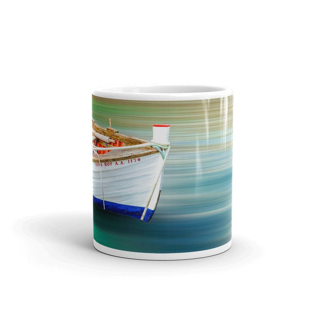 White glossy mug/Boat in Motion color - Enet Images