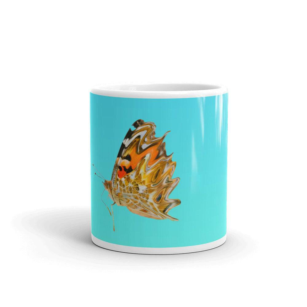 White glossy mug/butterfly in motion - Enet Images