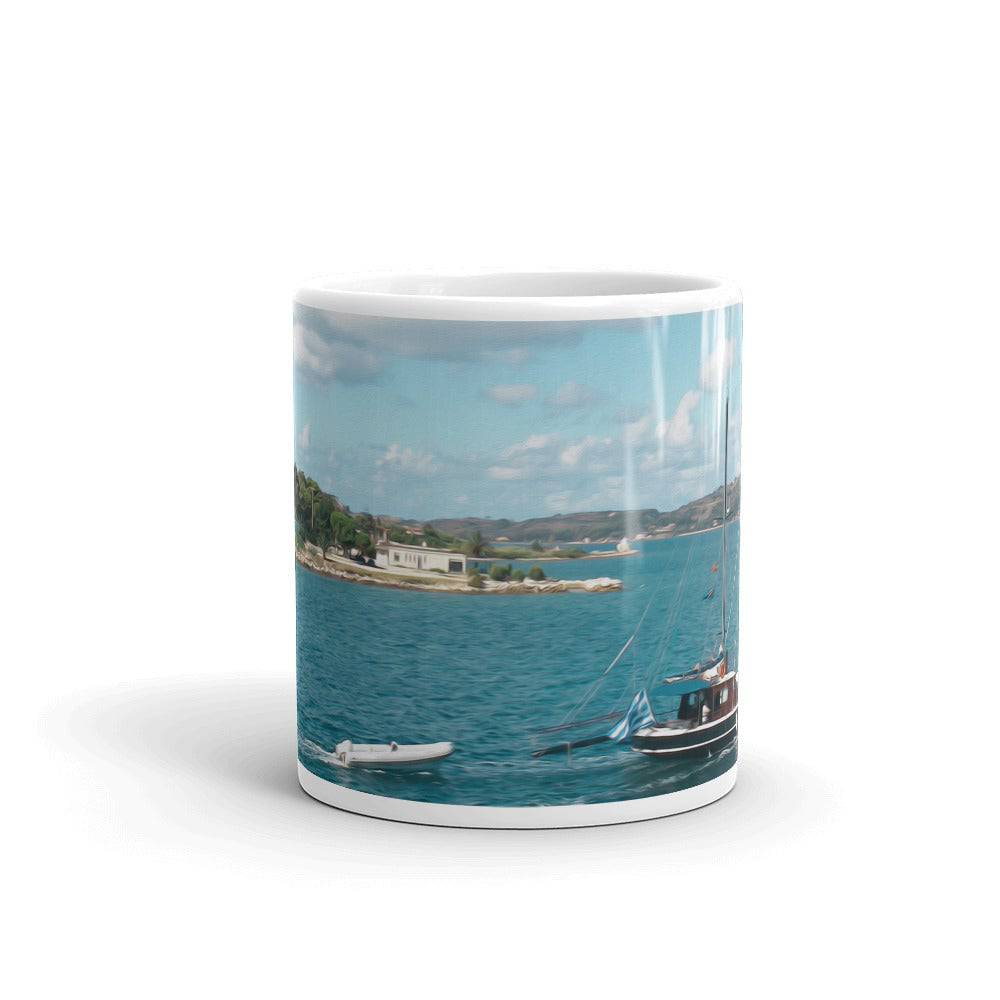 White glossy mug/Sailing Boat - Enet Images