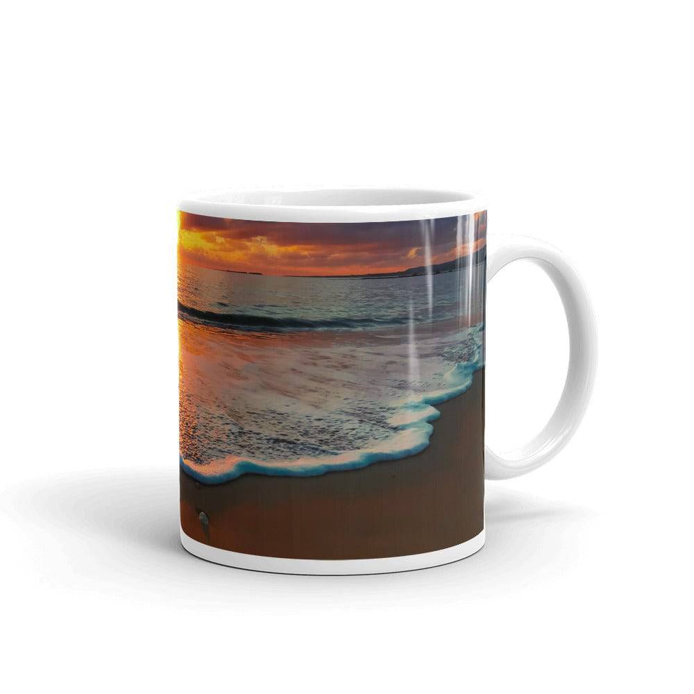 White glossy mug/Sunset On The Beach - Enet Images