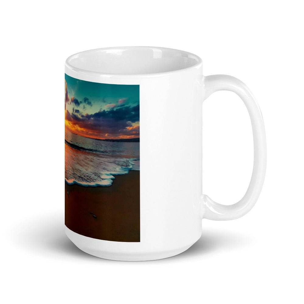 White glossy mug/Sunset On The Beach - Enet Images