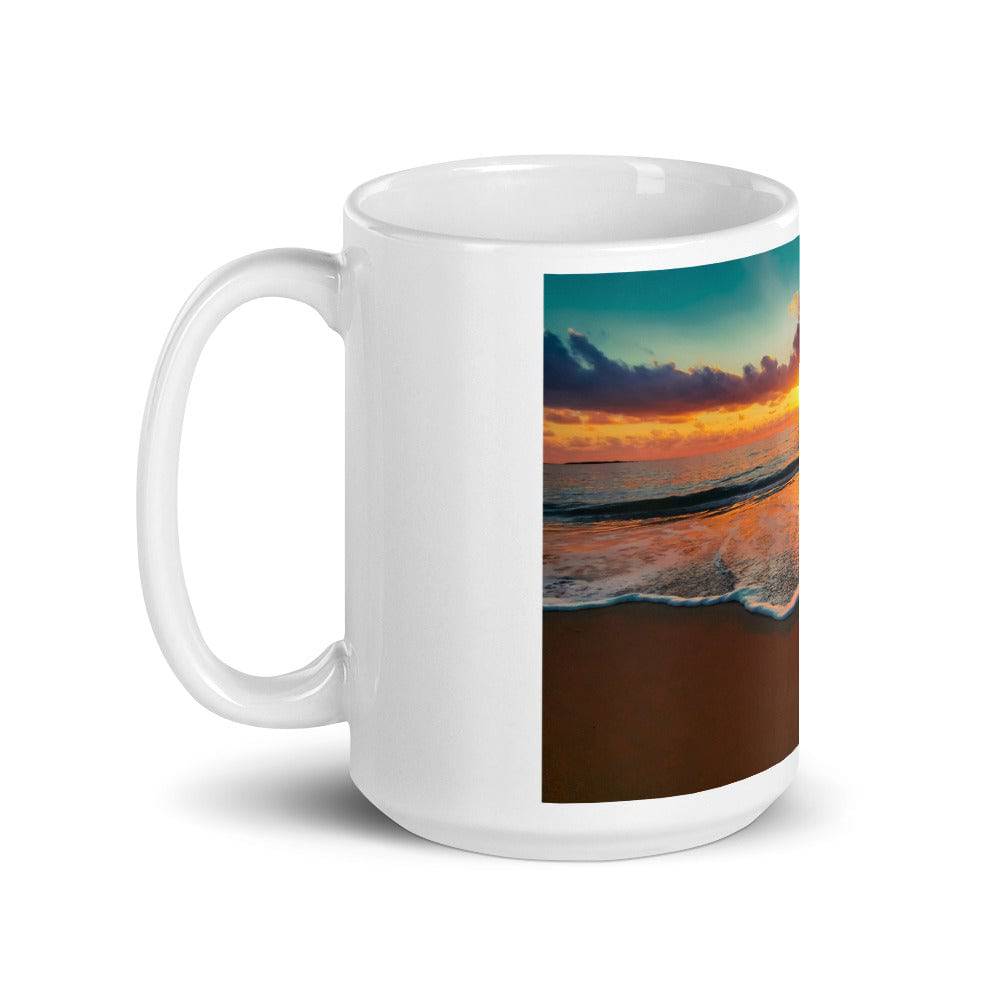 White glossy mug/Sunset On The Beach - Enet Images