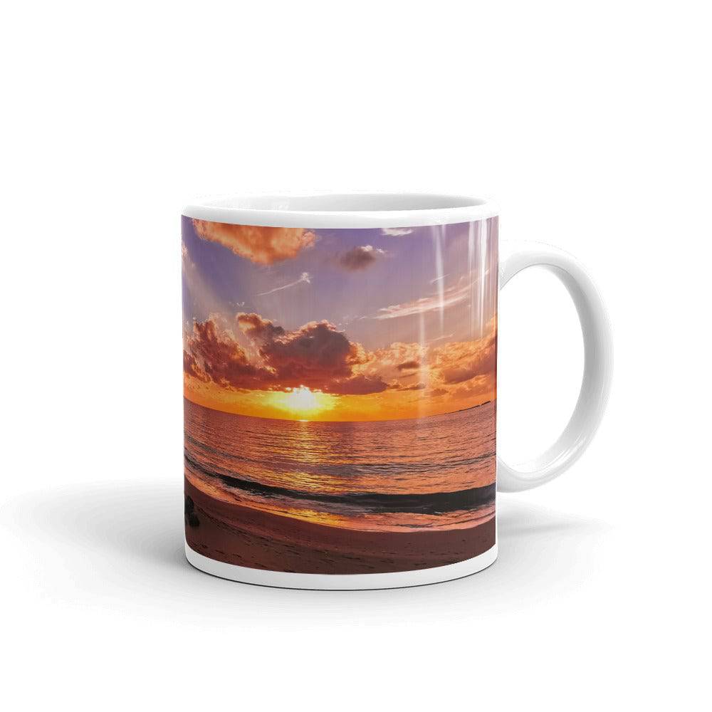 White glossy mug/Sunset On The Beach - Enet Images