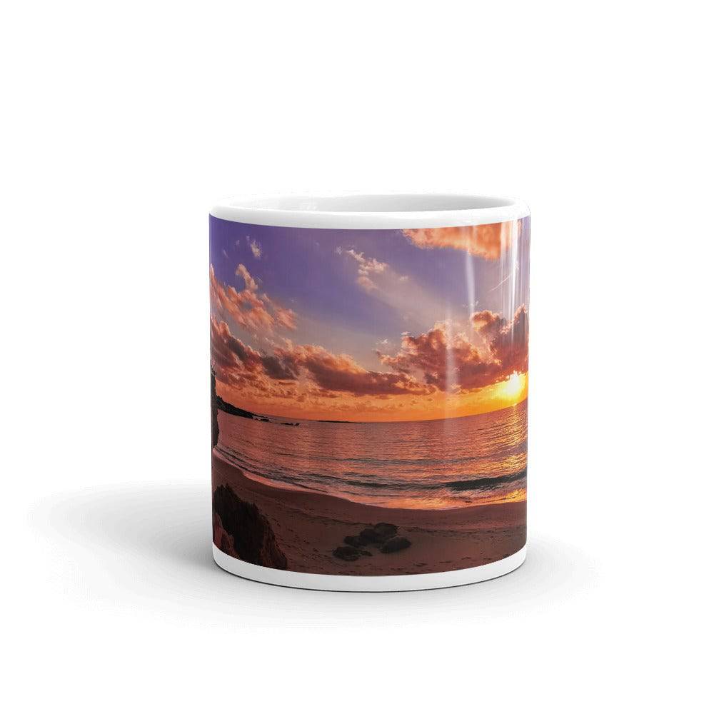 White glossy mug/Sunset On The Beach - Enet Images