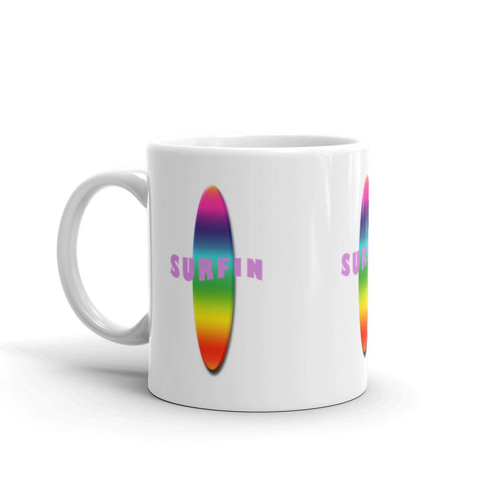 White glossy mug/Surfin - Enet Images