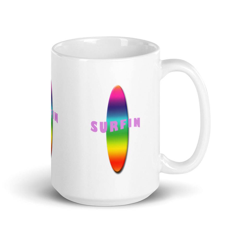 White glossy mug/Surfin - Enet Images