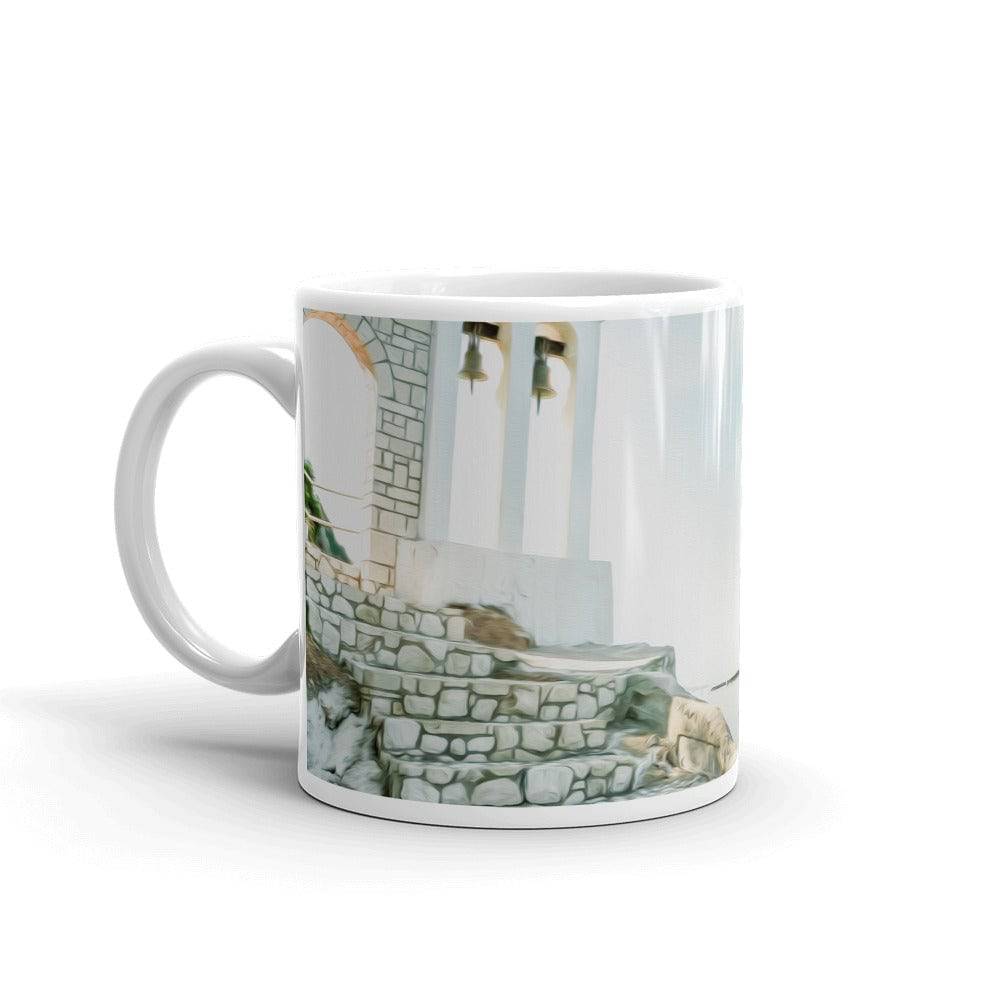 White glossy mug/White Bell Tower - Enet Images