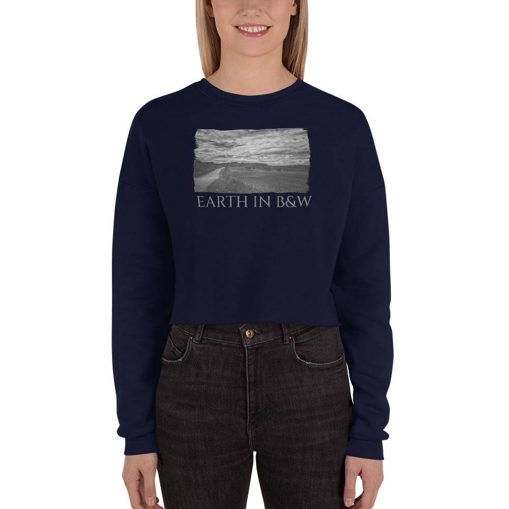 Crop Sweatshirt/Earth In Black & White/Personalized - Enet Images