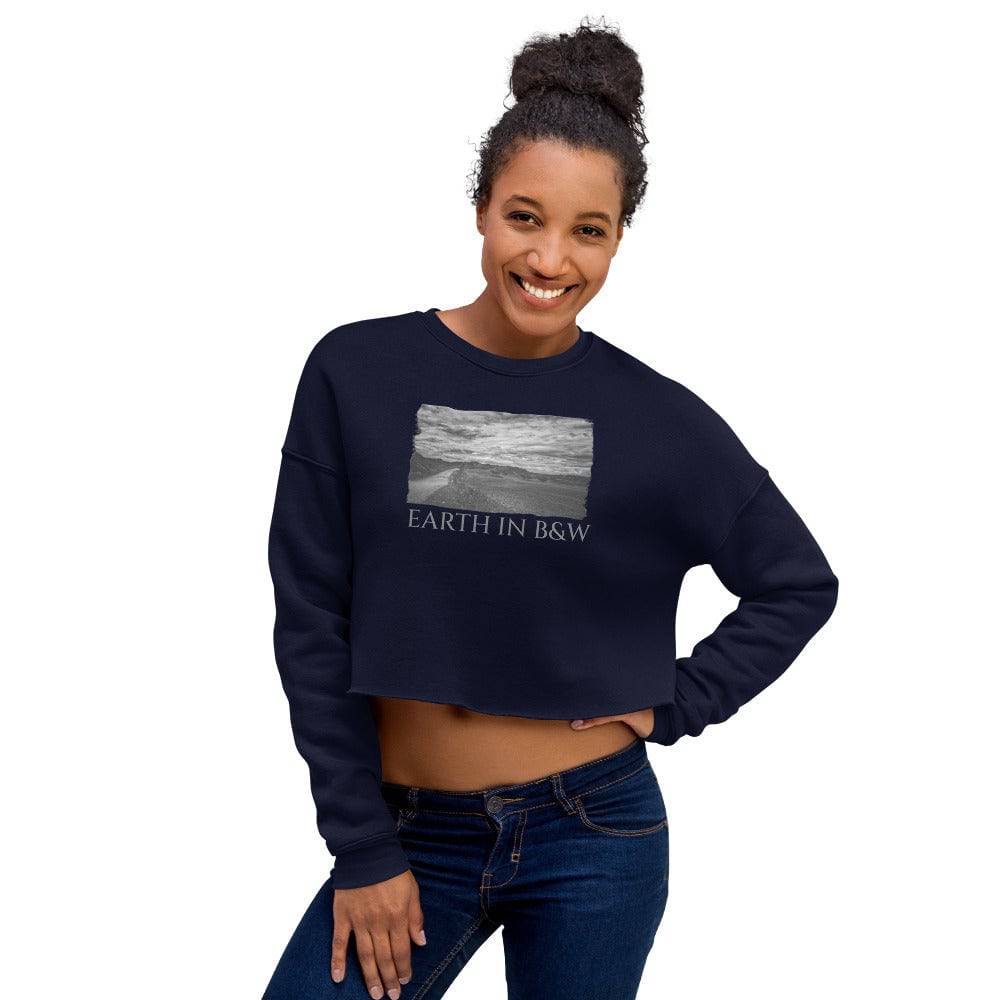 Crop Sweatshirt/Earth In Black & White/Personalized - Enet Images