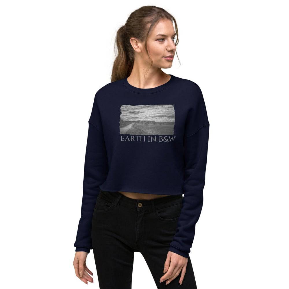 Crop Sweatshirt/Earth In Black & White/Personalized - Enet Images