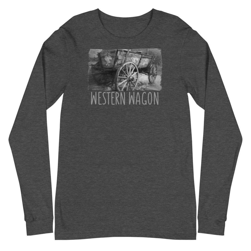 Unisex Long Sleeve Tee/Western Wagon B&W/Personalized - Enet Images