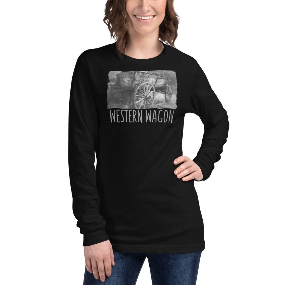 Unisex Long Sleeve Tee/Western Wagon B&W/Personalized - Enet Images