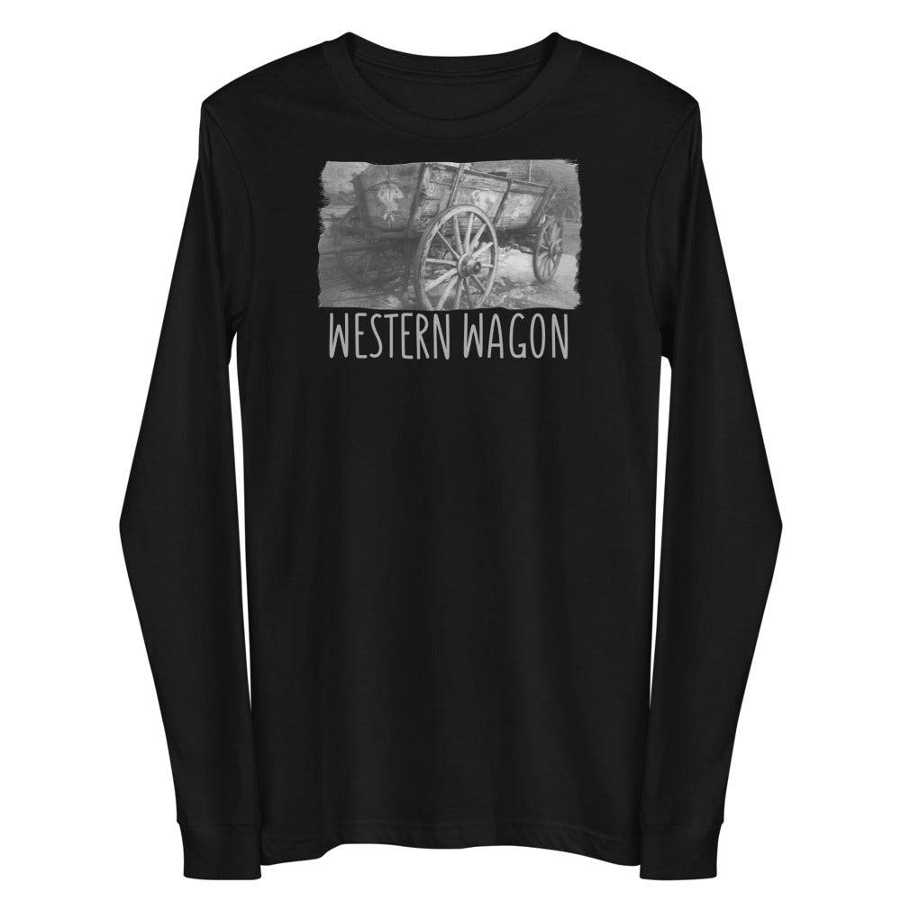Unisex Long Sleeve Tee/Western Wagon B&W/Personalized - Enet Images