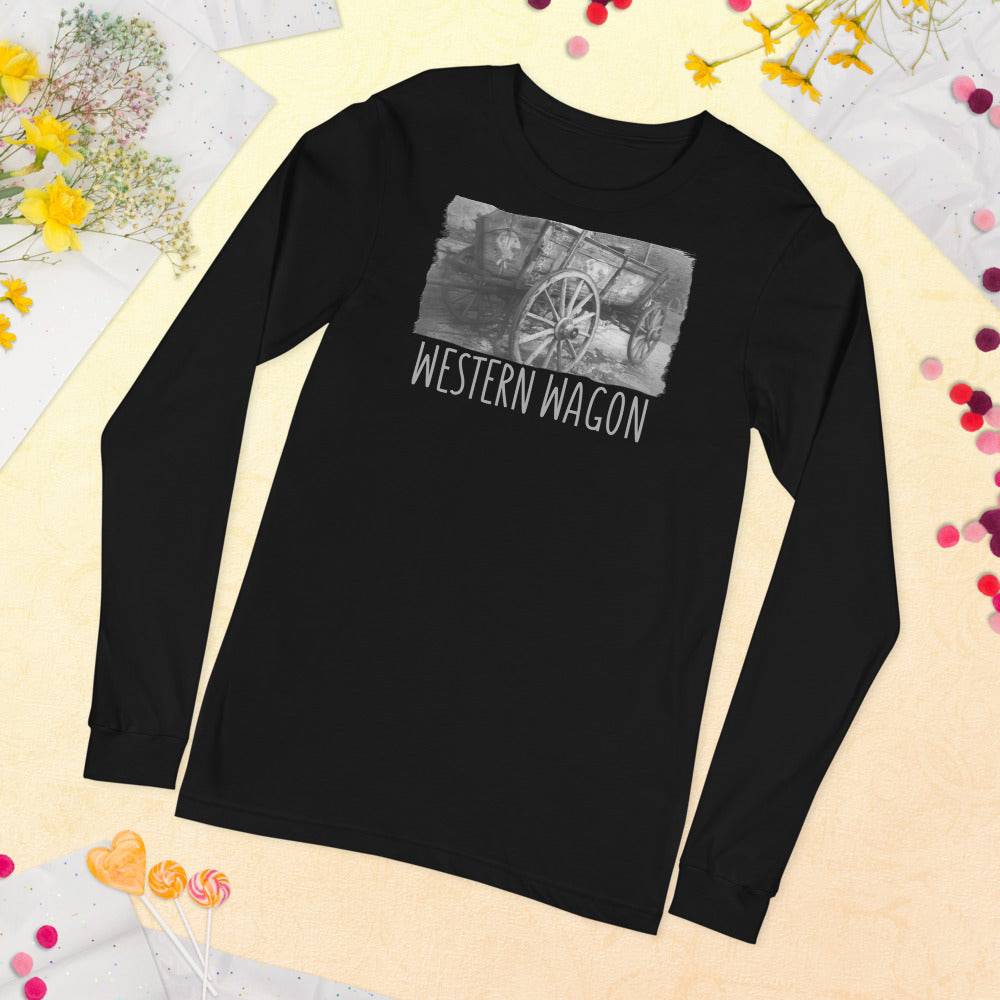 Unisex Long Sleeve Tee/Western Wagon B&W/Personalized - Enet Images