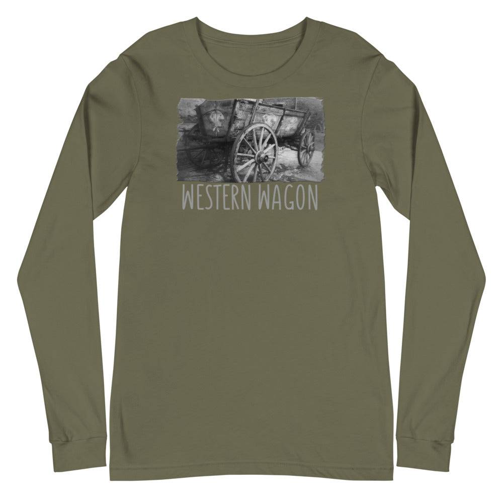 Unisex Long Sleeve Tee/Western Wagon B&W/Personalized - Enet Images