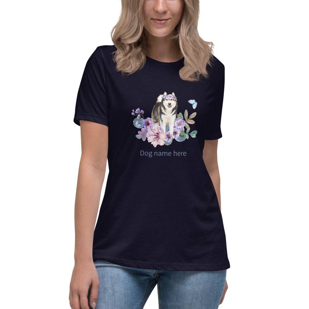 Women's Relaxed T-Shirt/Dog & Flowers 4/Personalized - Enet Images