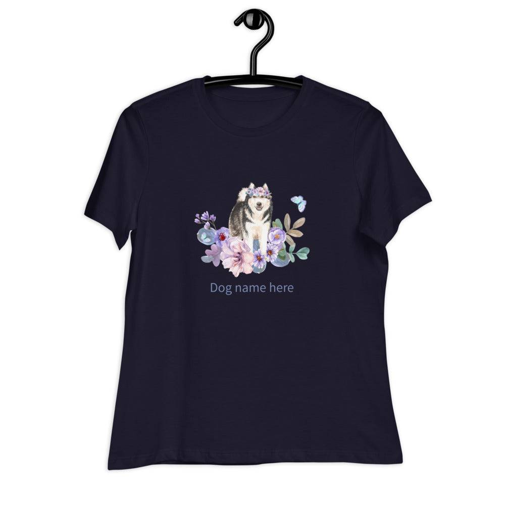 Women's Relaxed T-Shirt/Dog & Flowers 4/Personalized - Enet Images