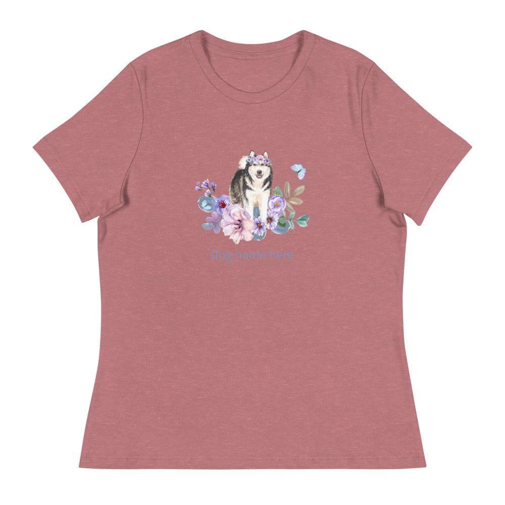 Women's Relaxed T-Shirt/Dog & Flowers 4/Personalized - Enet Images