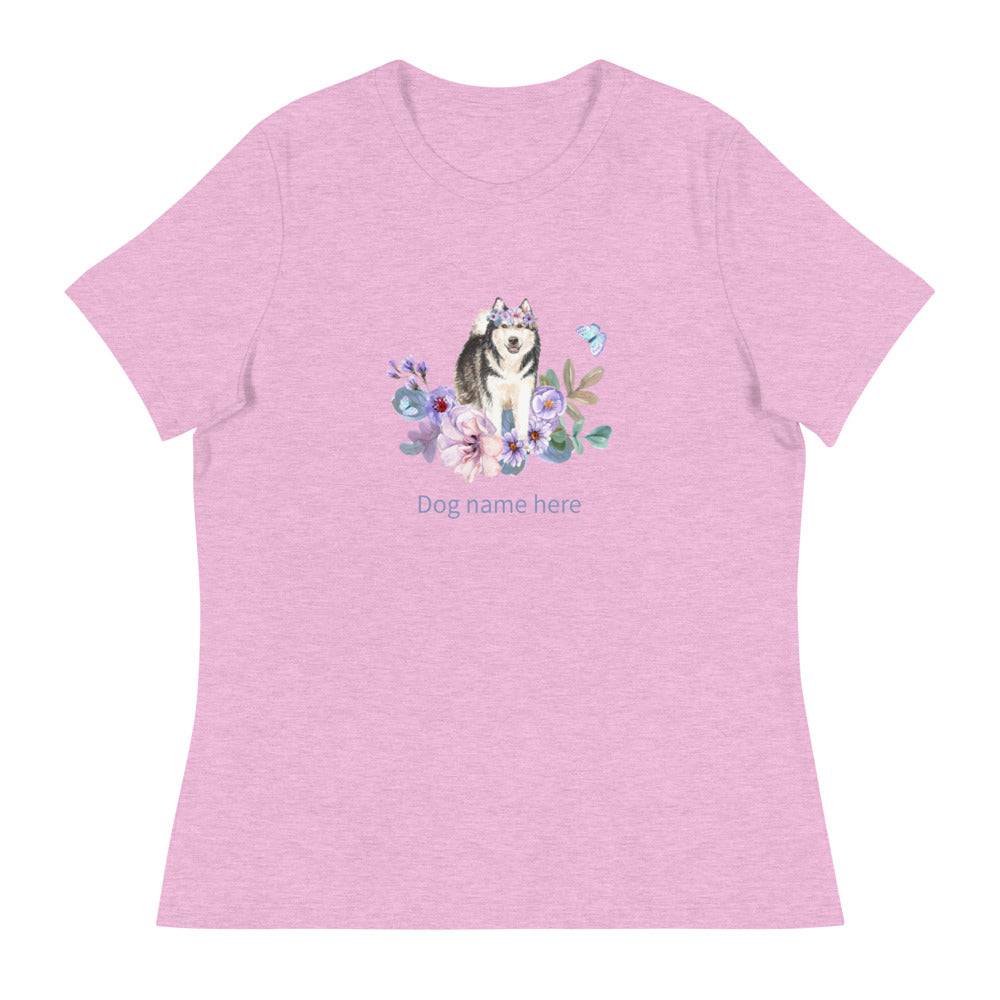 Women's Relaxed T-Shirt/Dog & Flowers 4/Personalized - Enet Images