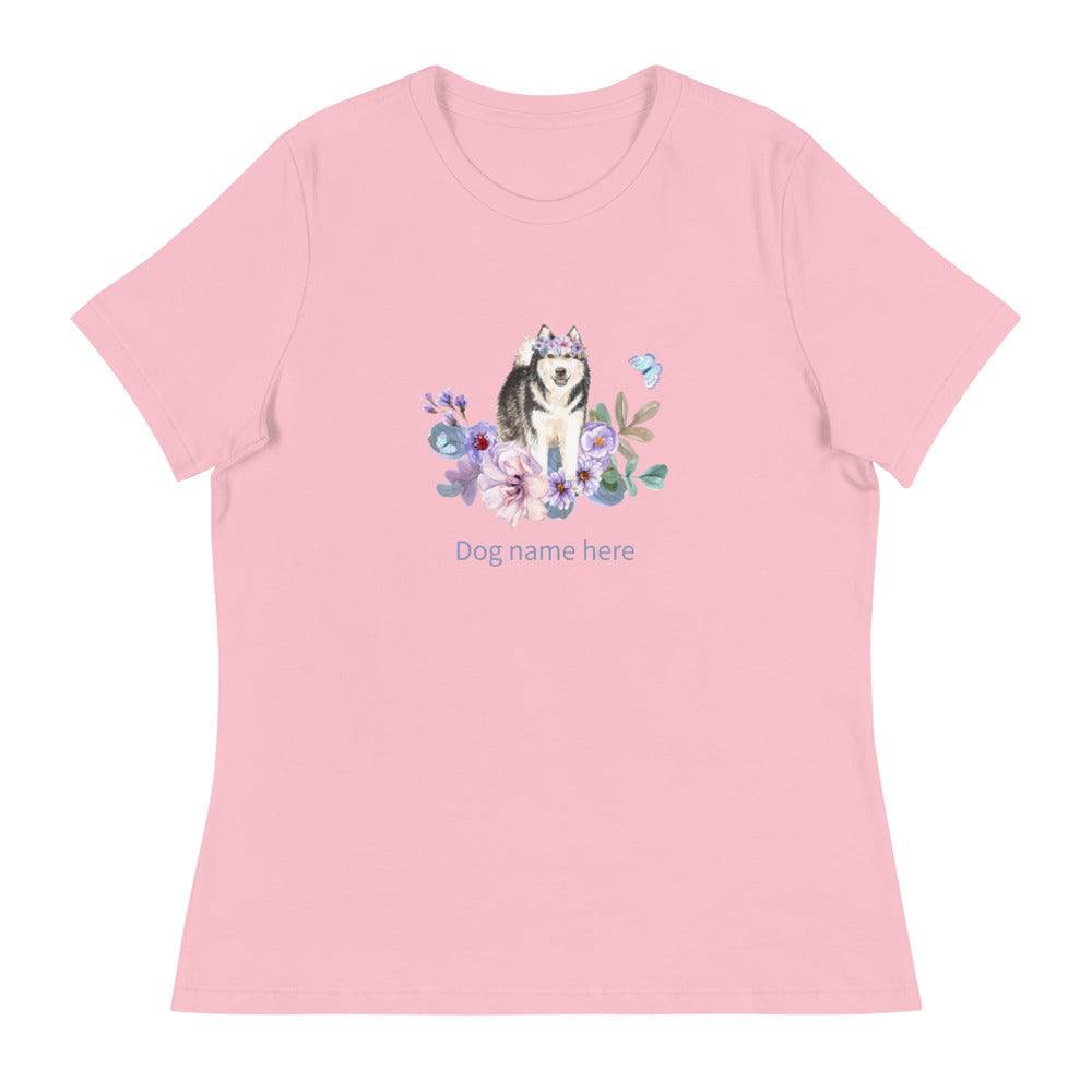 Women's Relaxed T-Shirt/Dog & Flowers 4/Personalized - Enet Images