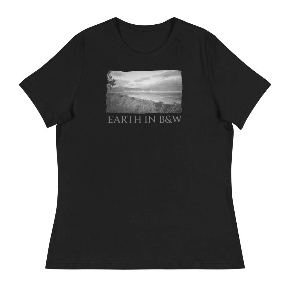 Women's Relaxed T-Shirt/Earth In B&W/Personalised - Enet Images