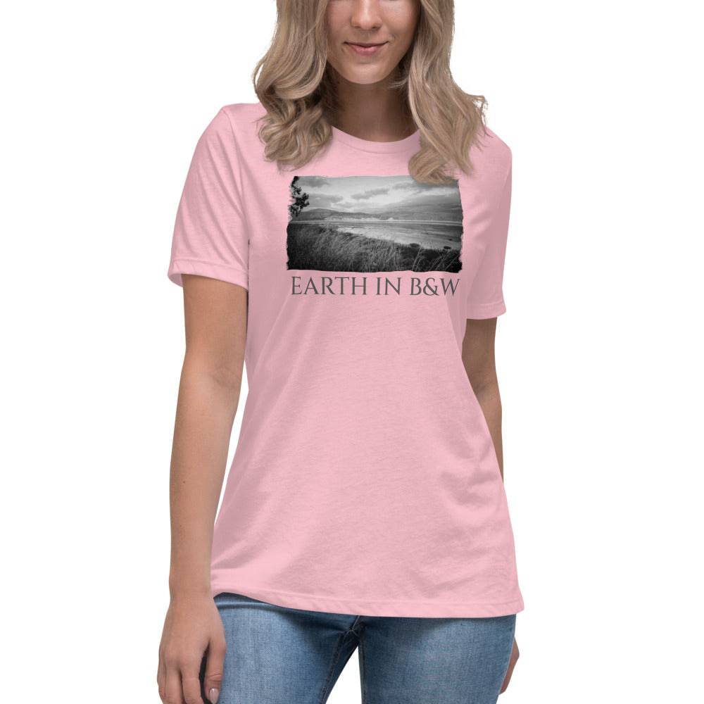 Women's Relaxed T-Shirt/Earth In B&W/Personalised - Enet Images