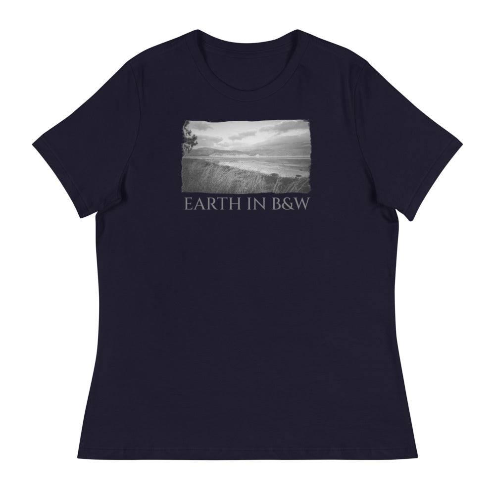 Women's Relaxed T-Shirt/Earth In B&W/Personalised - Enet Images