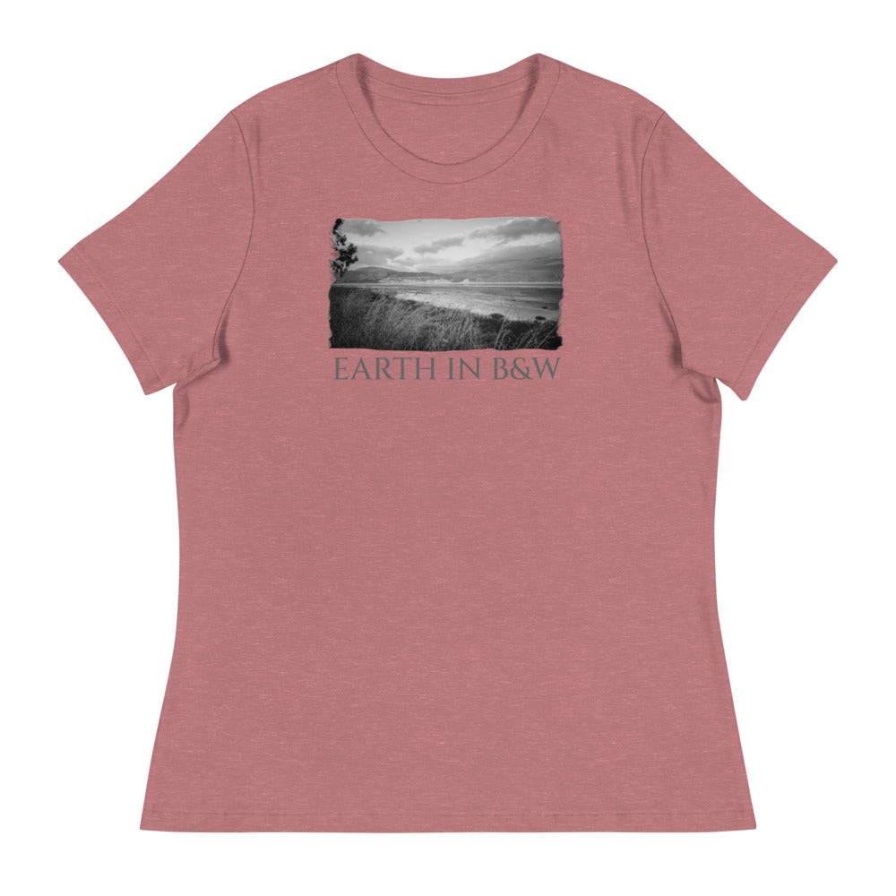 Women's Relaxed T-Shirt/Earth In B&W/Personalised - Enet Images