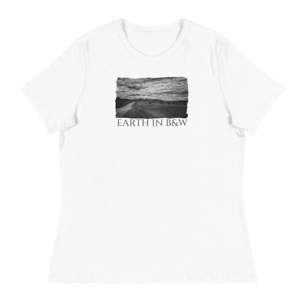 Women's Relaxed T-Shirt/Earth In B&W/Personalized - Enet Images