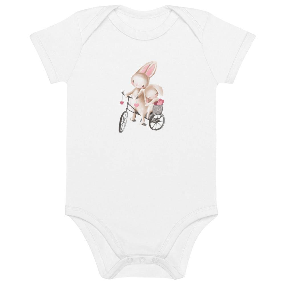 Organic cotton baby bodysuit/Bunnies Bicycle - Enet Images