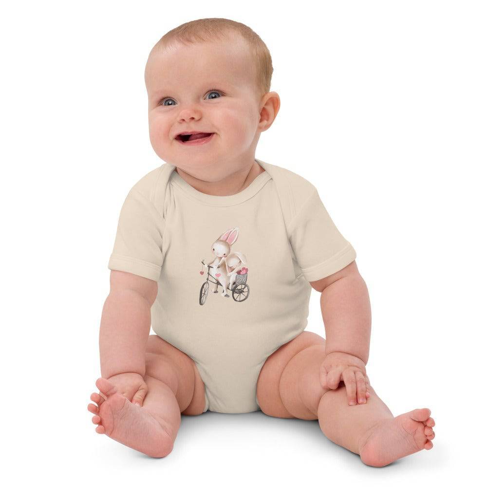 Organic cotton baby bodysuit/Bunnies Bicycle - Enet Images