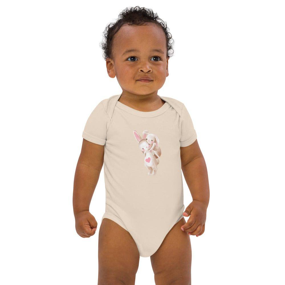 Organic cotton baby bodysuit/Bunnies Playing - Enet Images