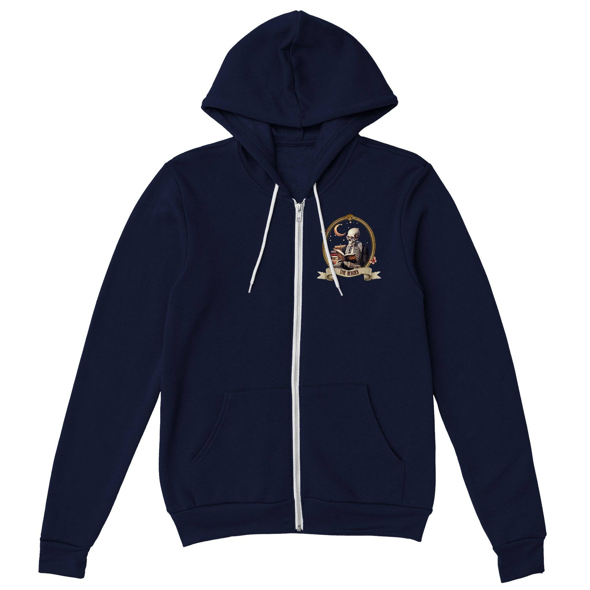 Premium Unisex Zip Hoodies/Skeleton-Reader-Halloween - Enet Images