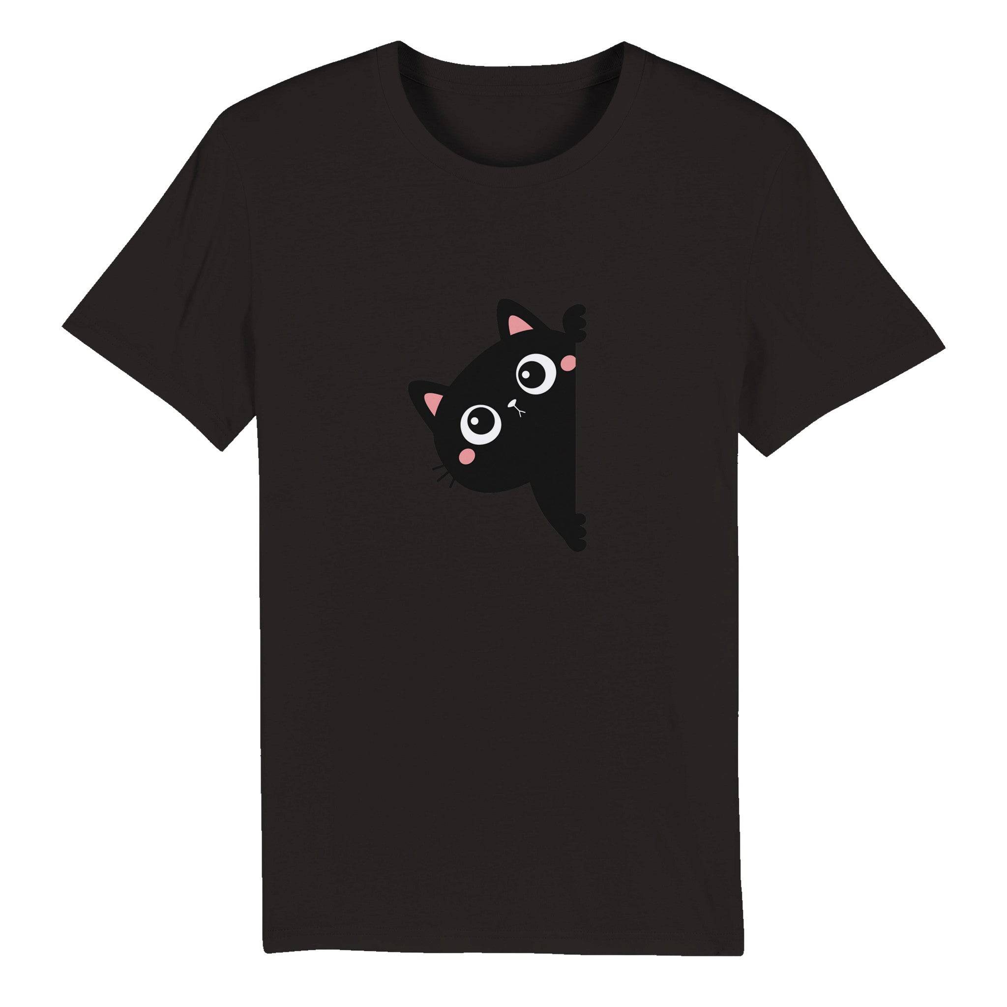 100% Organic Unisex T-shirt/Black-Cat-Hiding - Enet Images