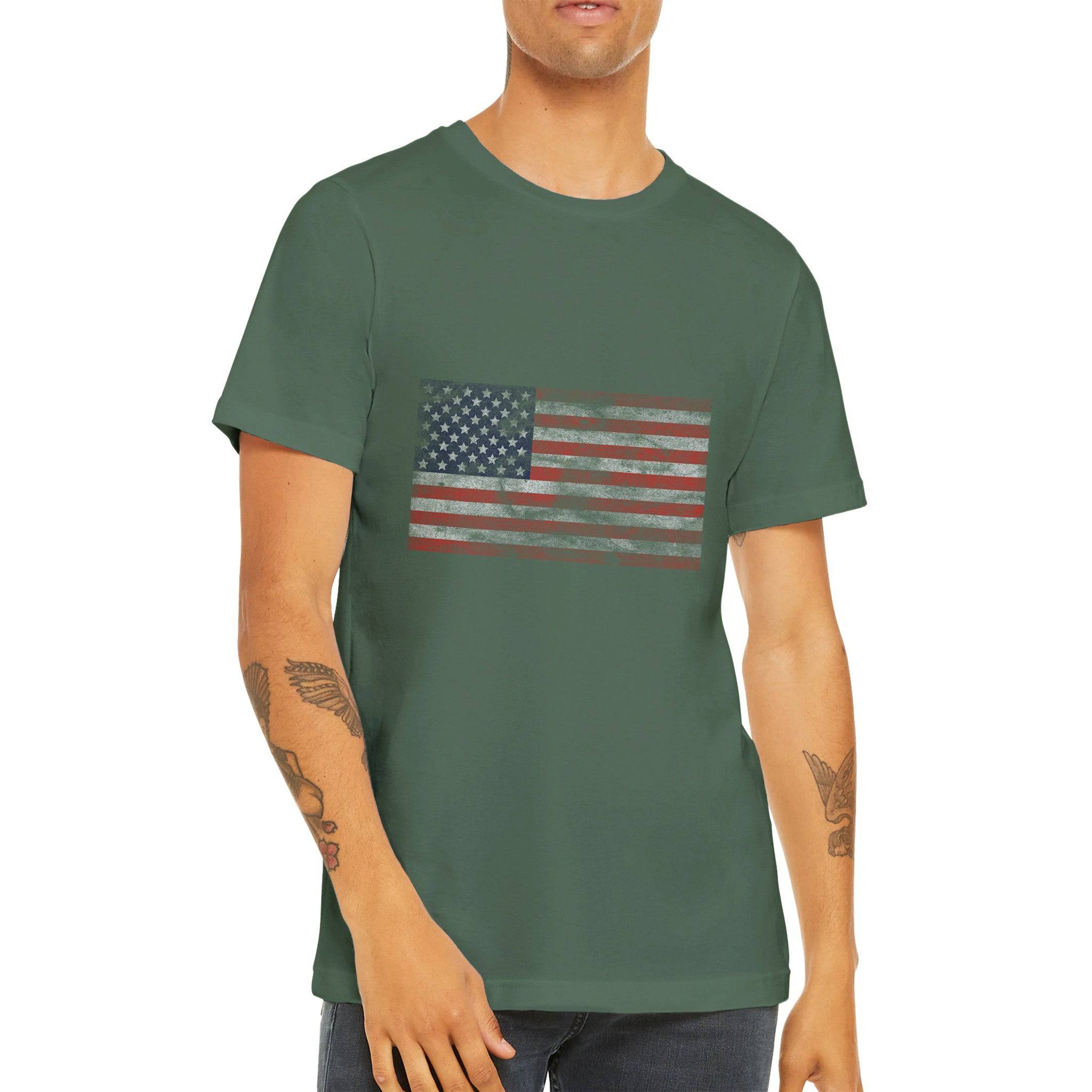 Budget Unisex Crewneck T-shirt/Vintage-American-Flag - Enet Images
