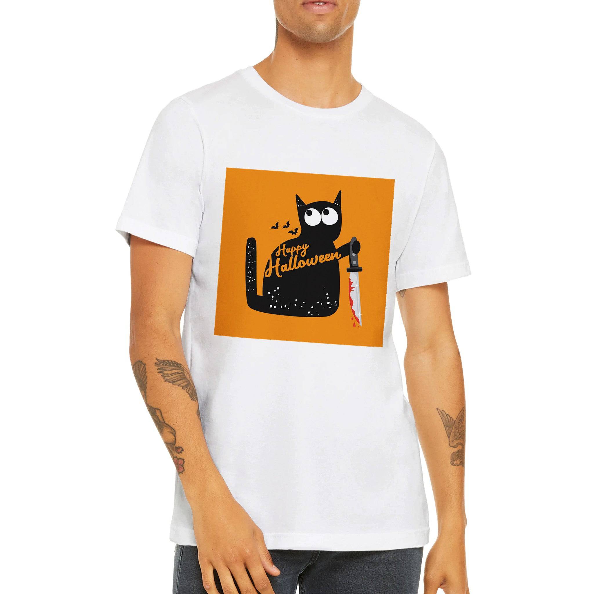 Budget Unisex Crewneck T-shirt/Cat-Holding-Bloody-Knife - Enet Images