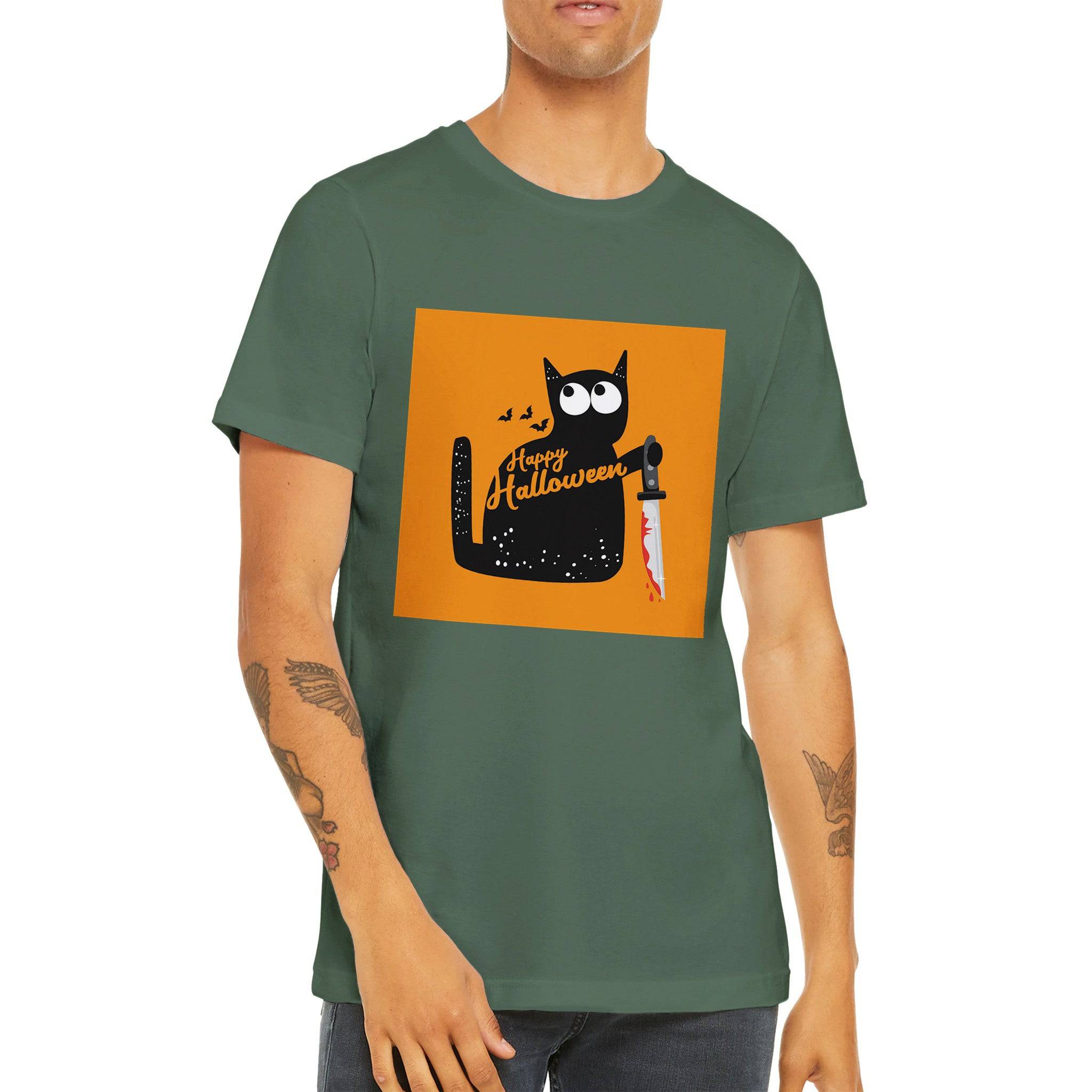 Budget Unisex Crewneck T-shirt/Cat-Holding-Bloody-Knife - Enet Images