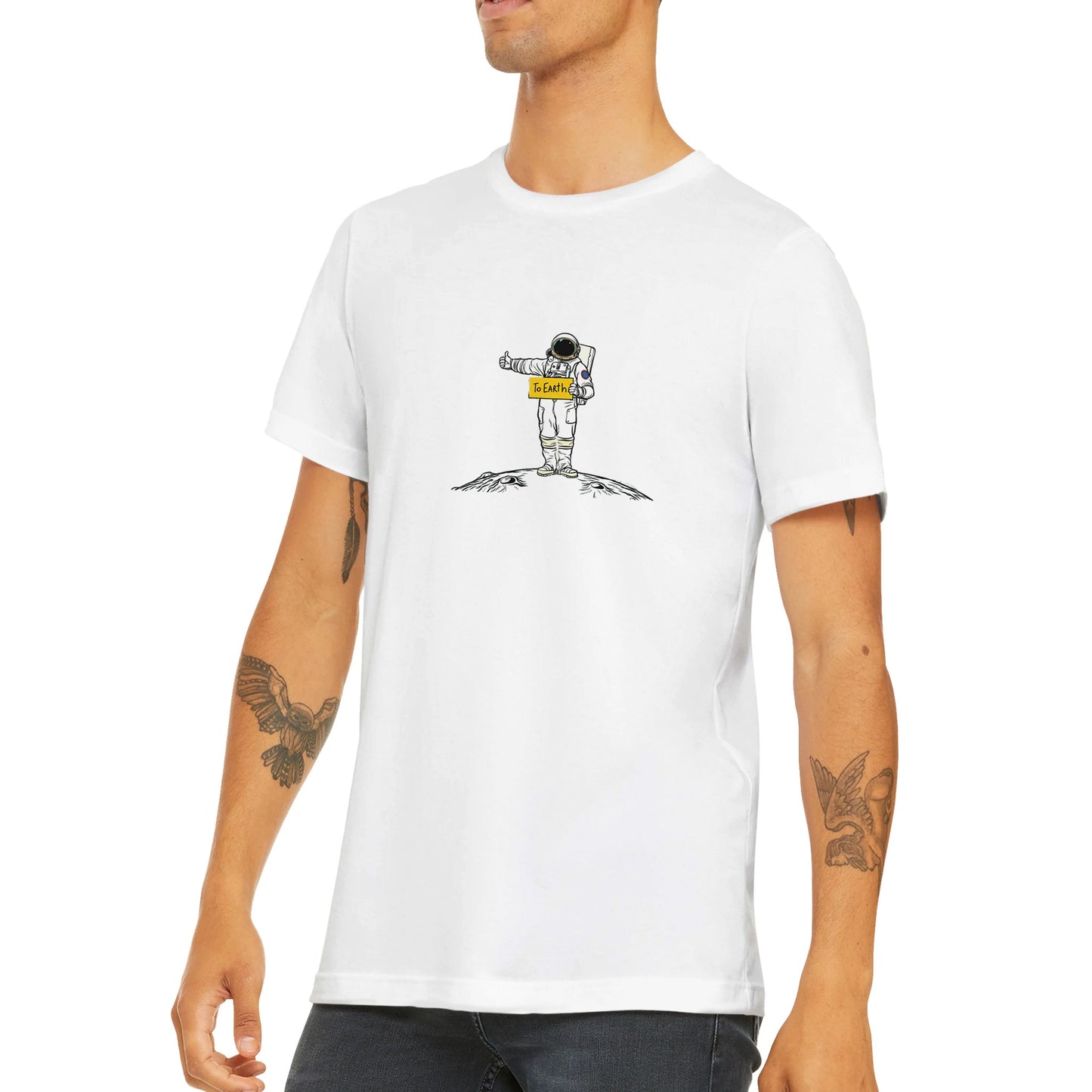 Budget Unisex Crewneck T-shirt/Astronaut-Hiking-On-Moon