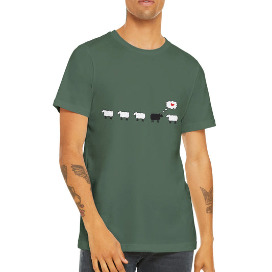 Günstiges Unisex-T-Shirt mit Rundhalsausschnitt/Liebe in Schwarz und Weiß