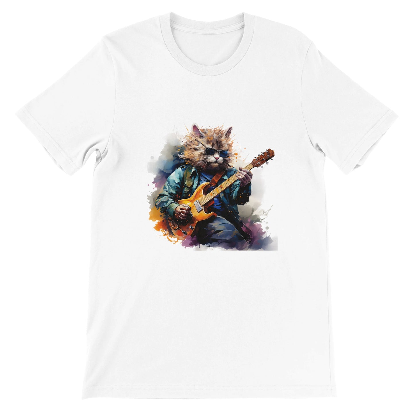 Budget Unisex Crewneck T-shirt/Cat-Playing-Electric-Guitar