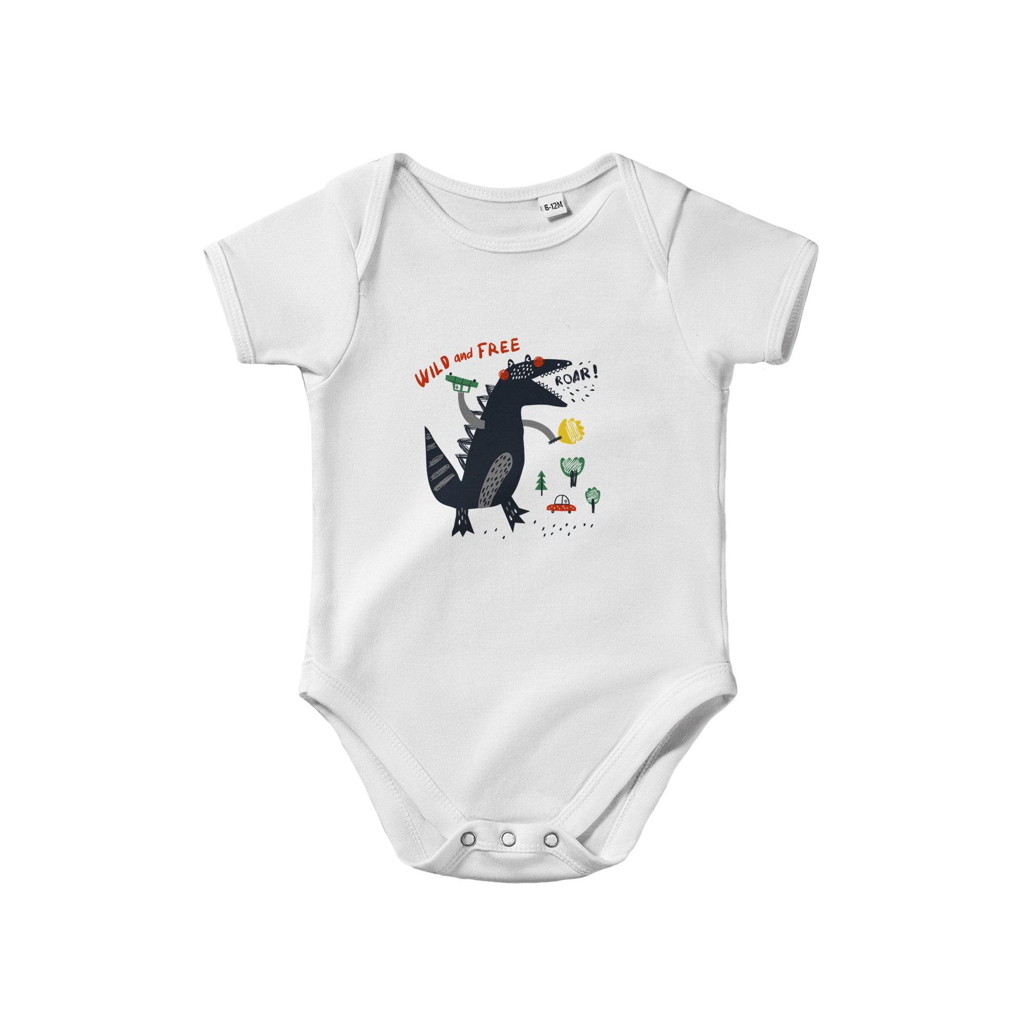 Organic cotton baby bodysuit/Dino-Black-Roar - Classic - Enet Images