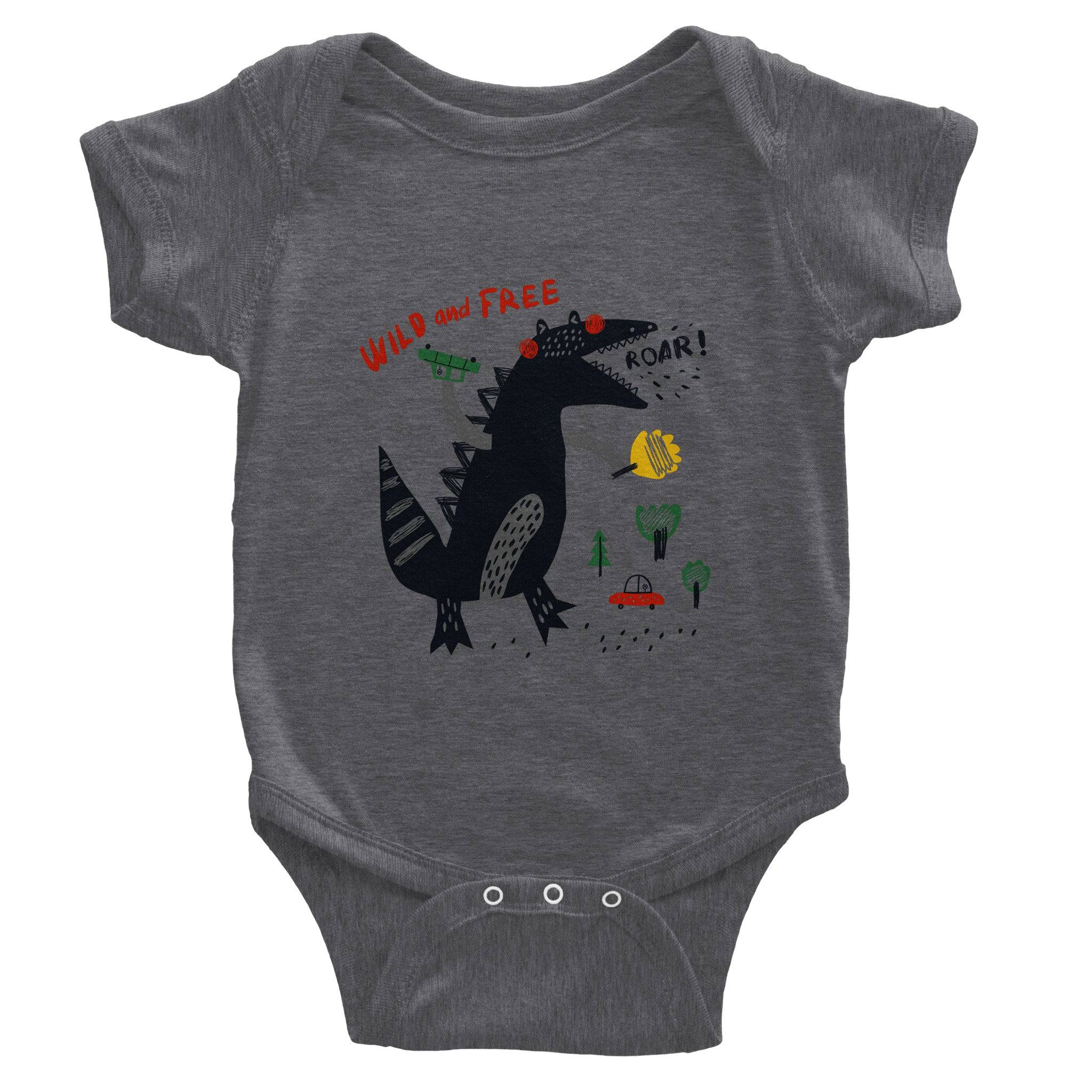 Organic cotton baby bodysuit/Dino-Black-Roar - Classic - Enet Images