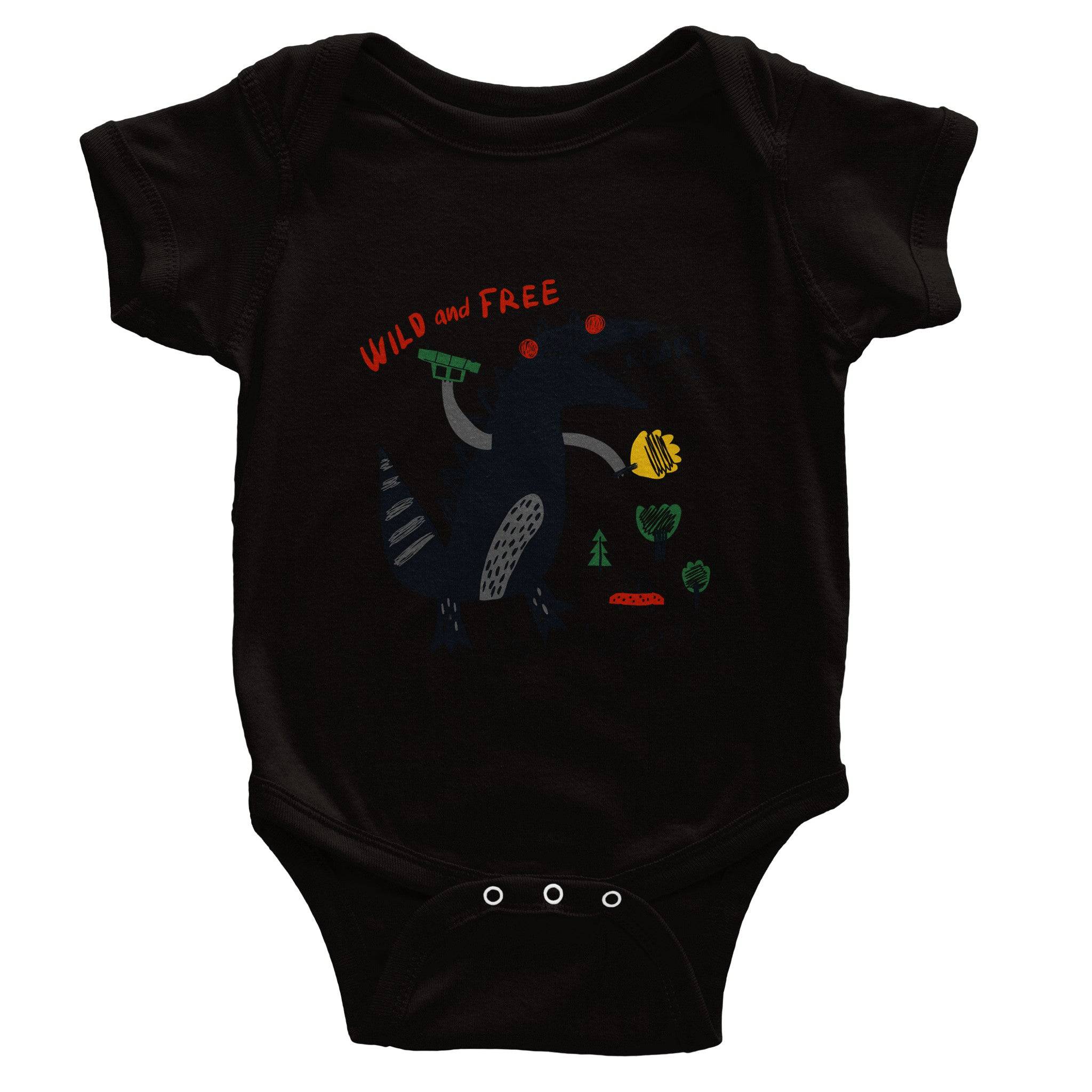 Organic cotton baby bodysuit/Dino-Black-Roar - Classic - Enet Images