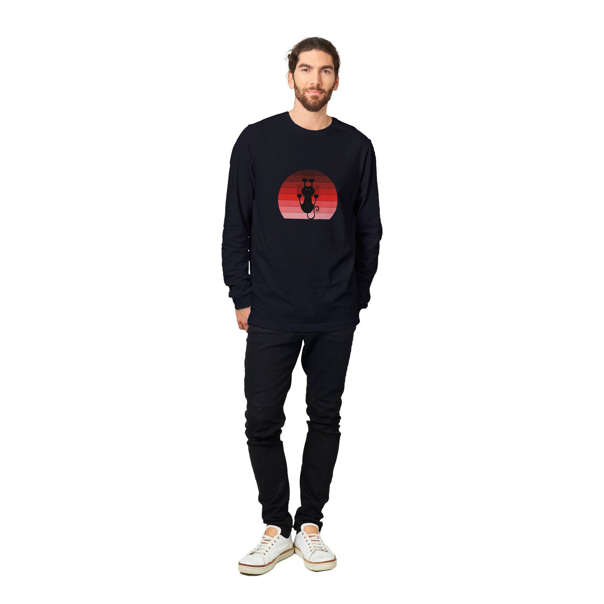 unisex Long sleeve tee/Cat-Hanging-Sunset - Enet Images