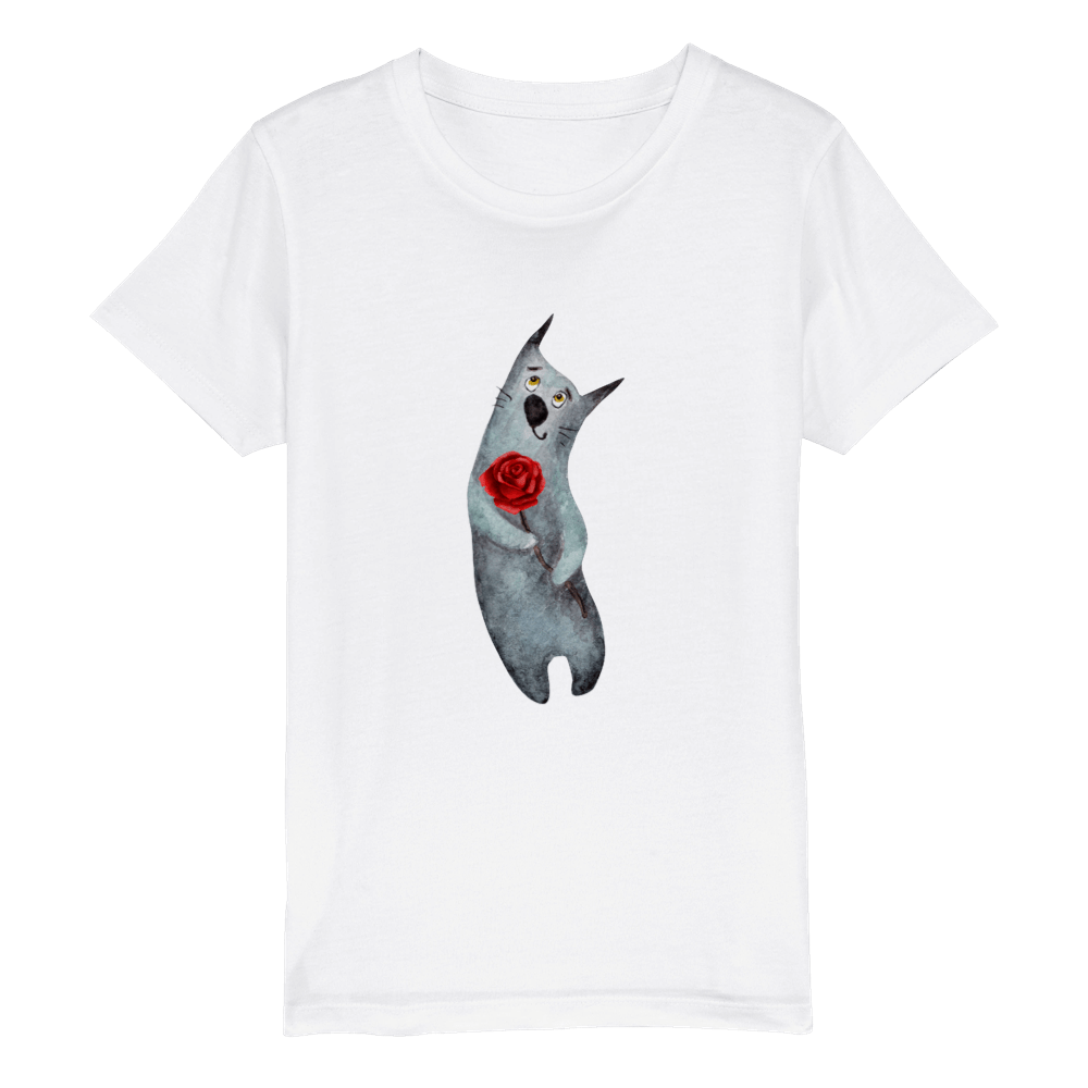 Organic Kids Crewneck T-shirt/Artistic-Animals-Cat-Flower - Enet Images